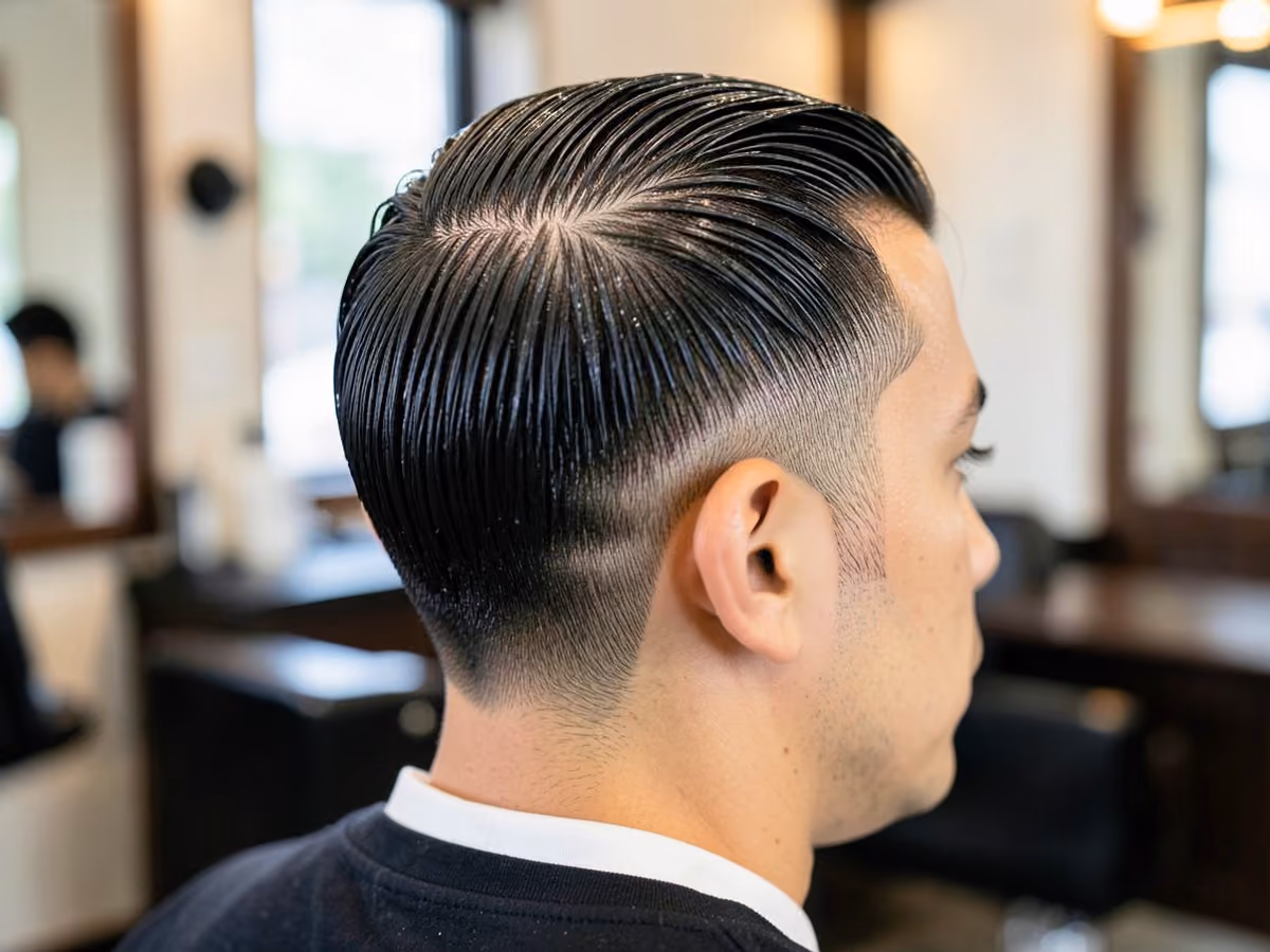 Man with a wet slick back on thin hair