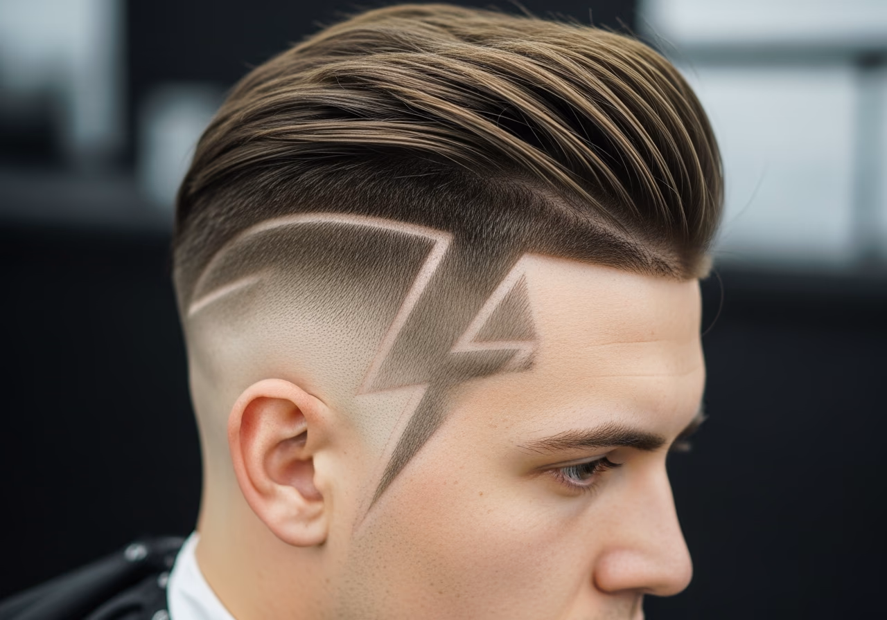 Lightning Bolt Line haircut design for gents 2026 - bold lightning bolt razor design