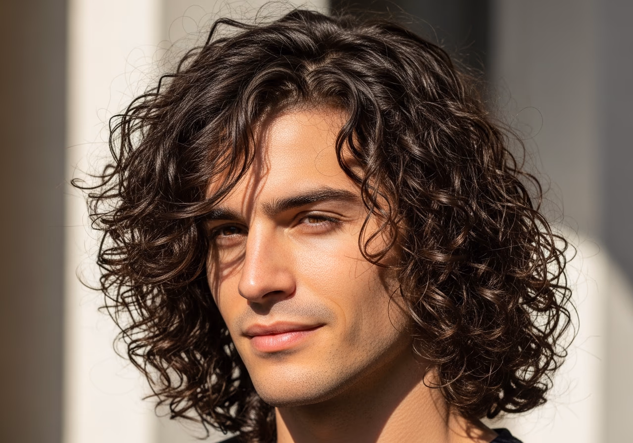 Long Curly Layers haircut for curly hair men 2026 - long layered curly hairstyle