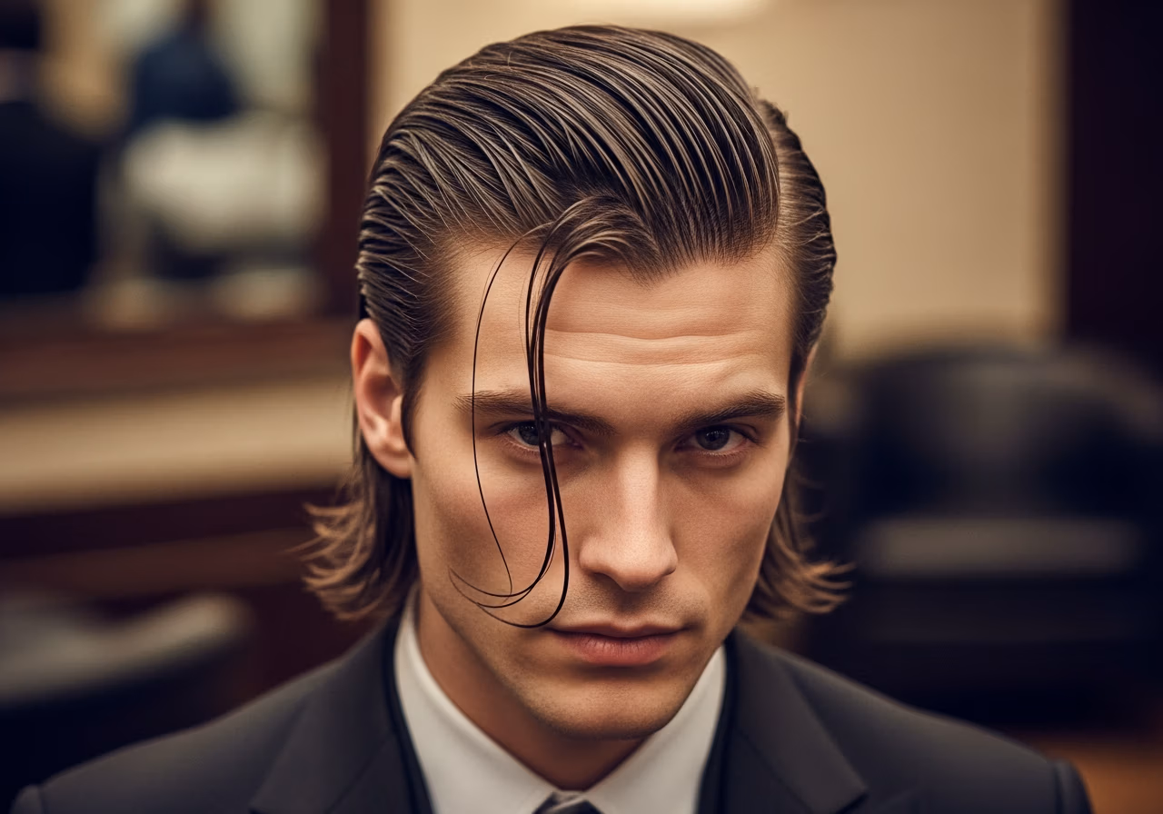 Long Slick Back haircut for men 2026 - polished wet look long slick back