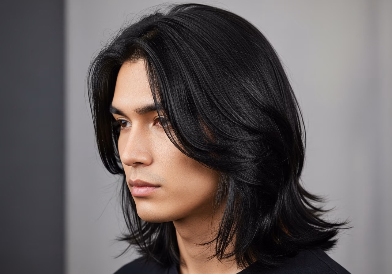 Long Straight with Layers haircut for men 2026 - sleek straight long layered style