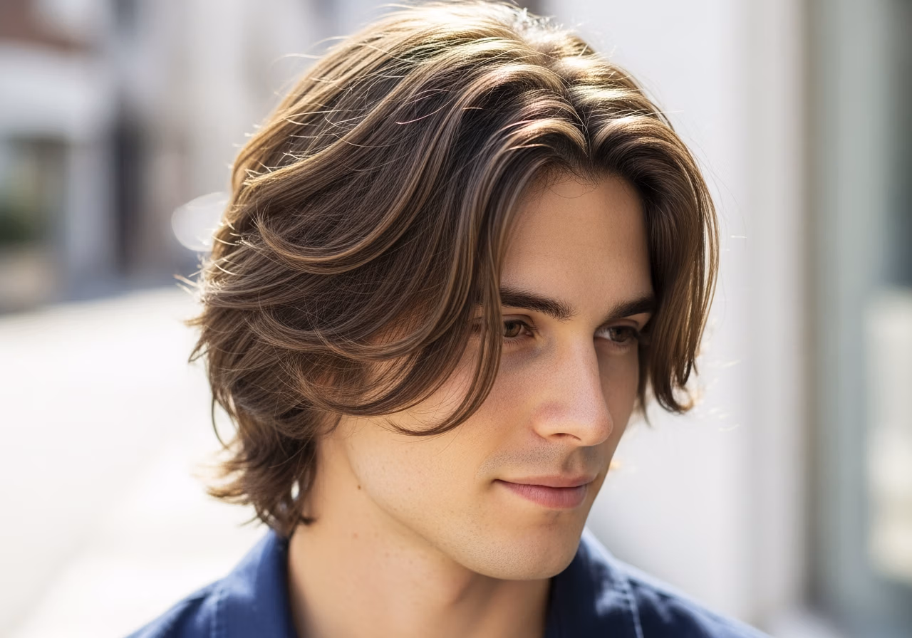 Long Textured Fringe haircut for men 2026 - soft long forward fringe style