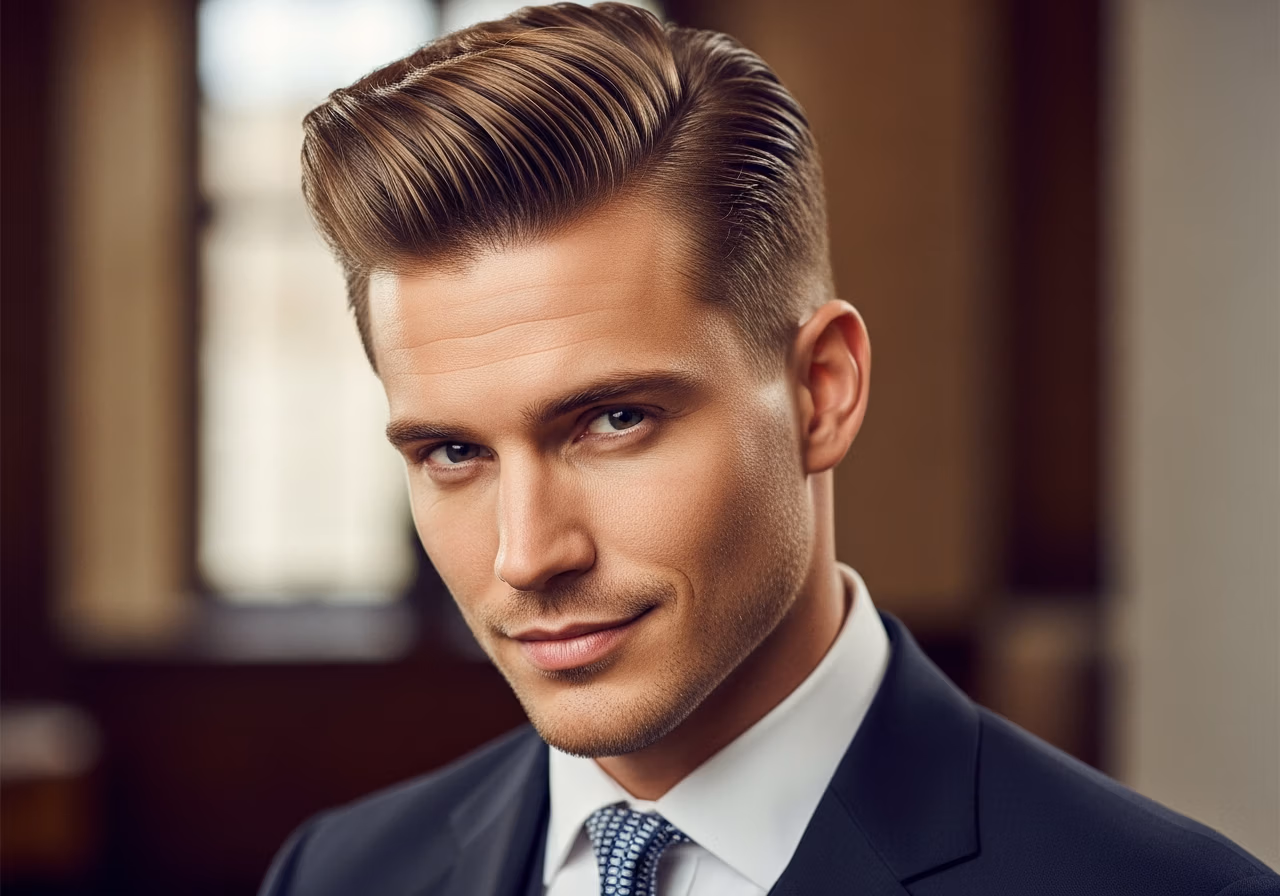 Medium Pompadour haircut for men 2026 - classic swept back volume style