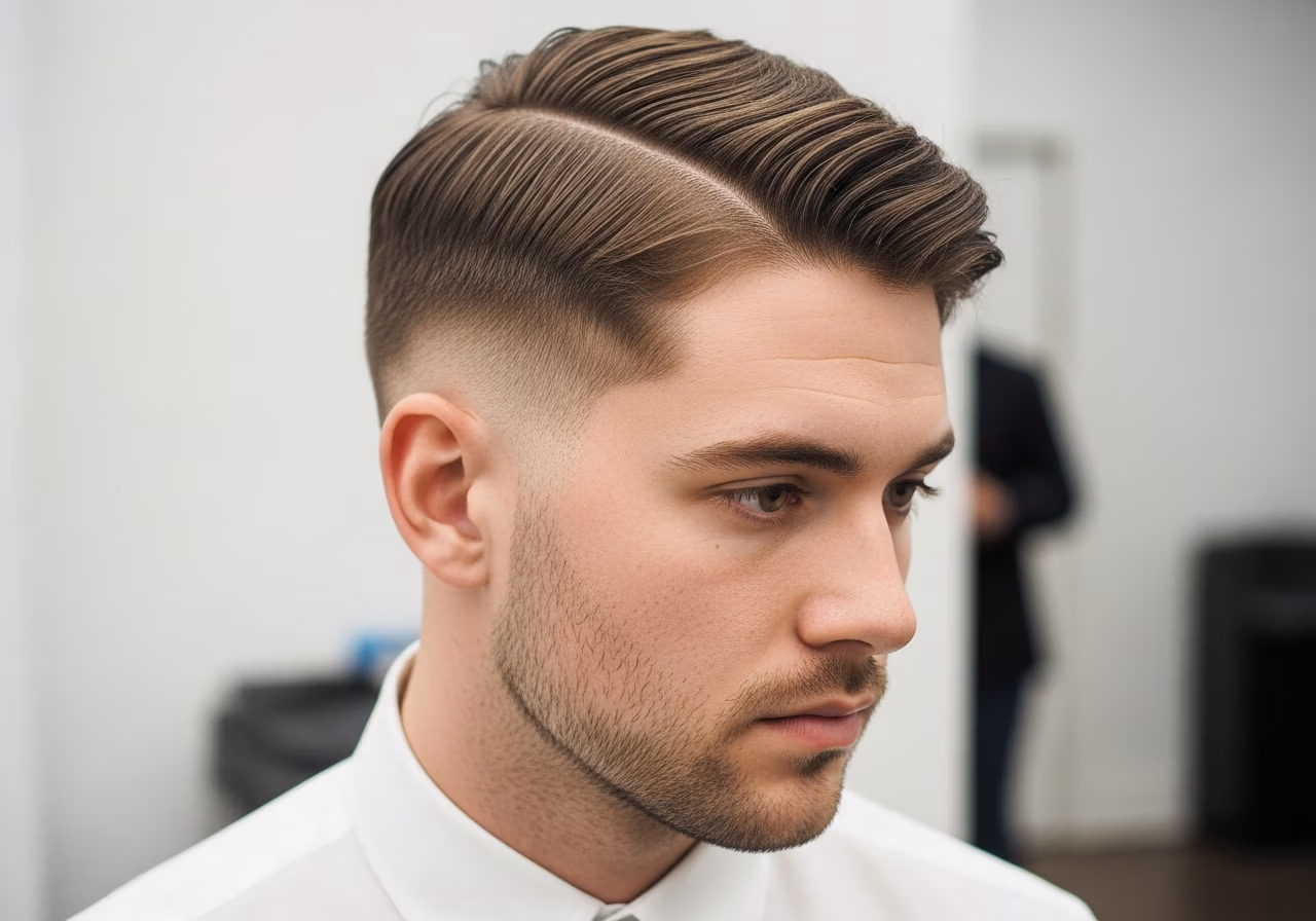 Princeton Cut hairstyle for men 2026 - preppy side part cut