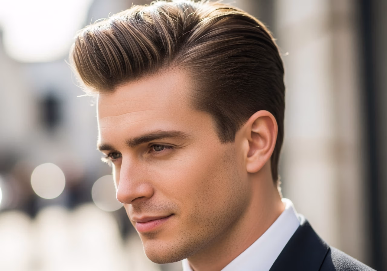 Short Pompadour haircut for men 2026 - swept back volume style