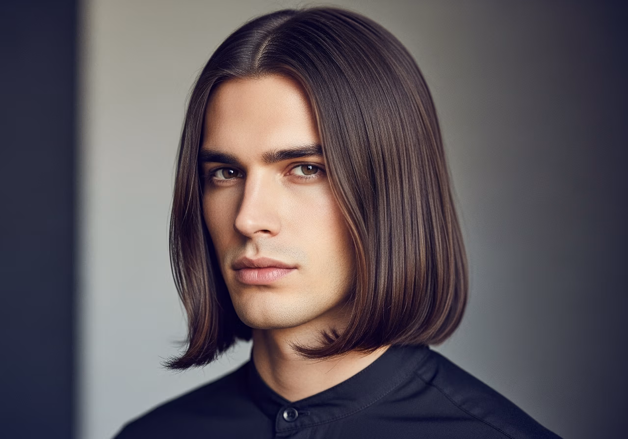 Shoulder Length Straight haircut for men 2026 - sleek polished long straight style