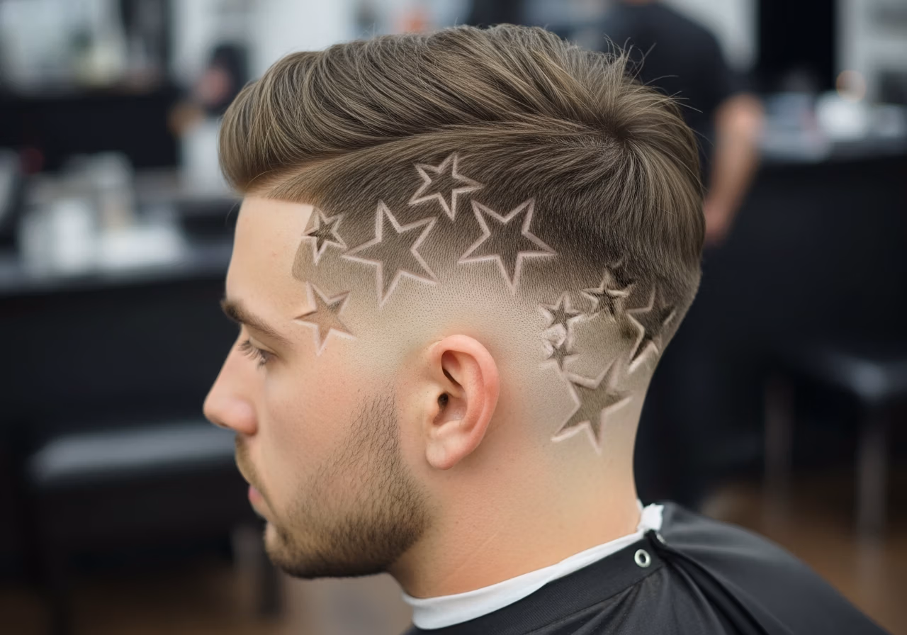 Star Pattern Fade haircut design for gents 2026 - star pattern shaved fade style