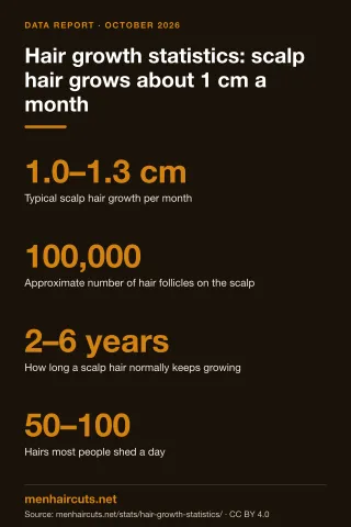 Infographic: Hair growth statistics: scalp hair grows about 1 cm a month