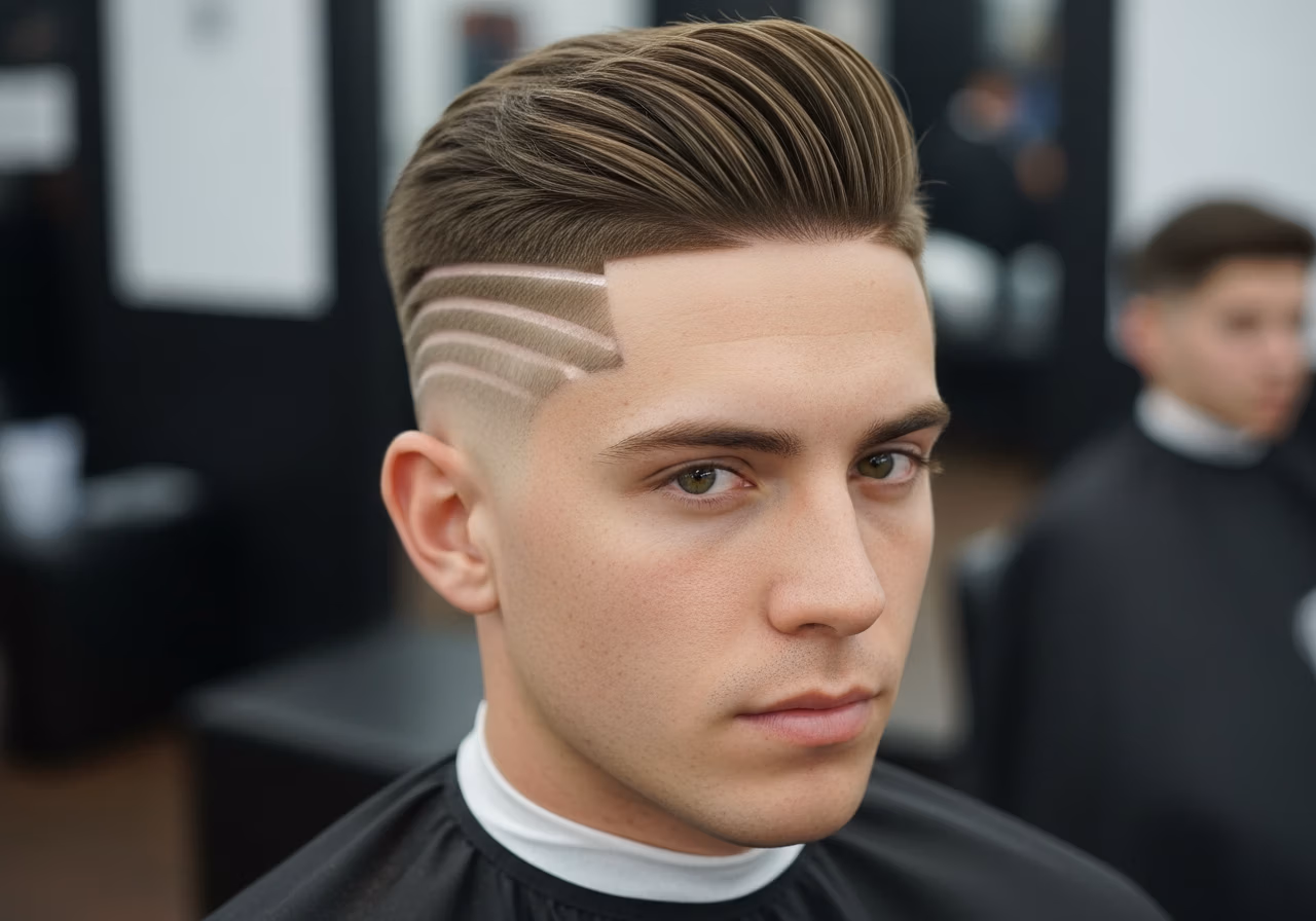 Temple Fade with Lines haircut design for gents 2026 - temple fade with razor lines