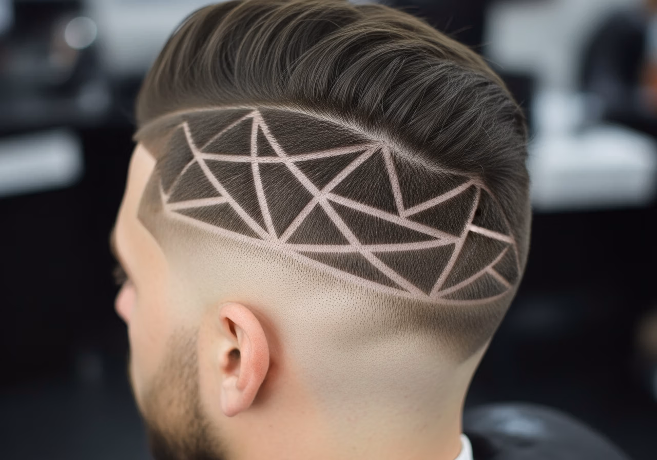 Triangle Pattern Fade haircut design for gents 2026 - geometric triangle pattern fade