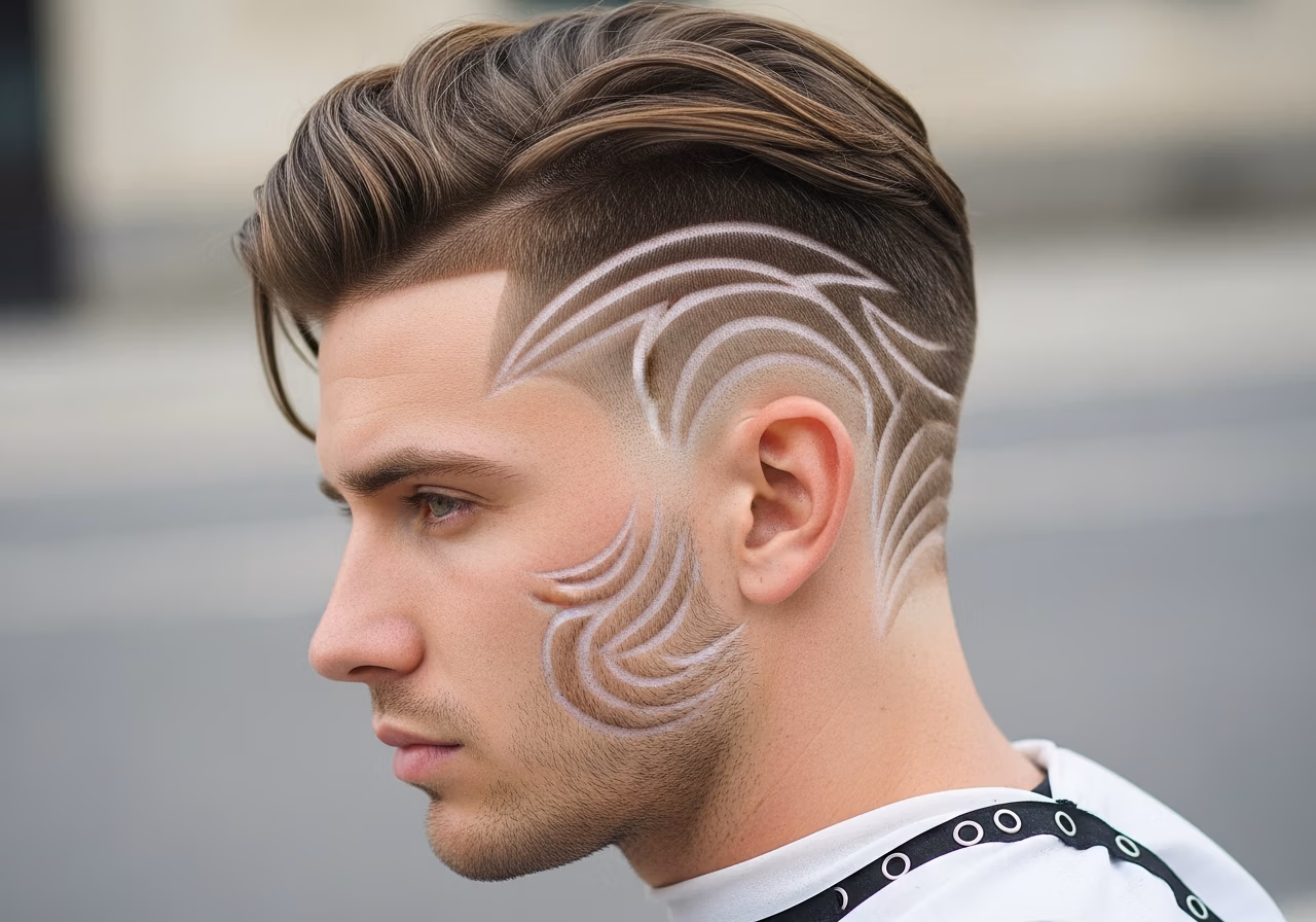 Wave Line Design haircut for gents 2026 - flowing wave razor pattern